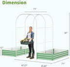 DoCred 3 in 1 Raised Garden Bed with 87in Tall Arch Trellis for Climbing Plants, Galvanized Planter Garden Box Outdoor for Gardening, Climbing Vegetables, Flower, Green