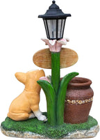 Animal Outdoor Statue Planter Solar Light Welcome Garden Sculpture Resin Flower Pot Decorative Porch Patio Yard Lawn Entryway Figurine with LED Lamp Rustic Plant Holder Ornament Courtyard (P)