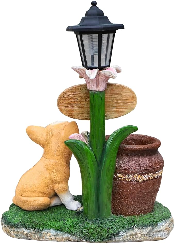 Animal Outdoor Statue Planter Solar Light Welcome Garden Sculpture Resin Flower Pot Decorative Porch Patio Yard Lawn Entryway Figurine with LED Lamp Rustic Plant Holder Ornament Courtyard (P)