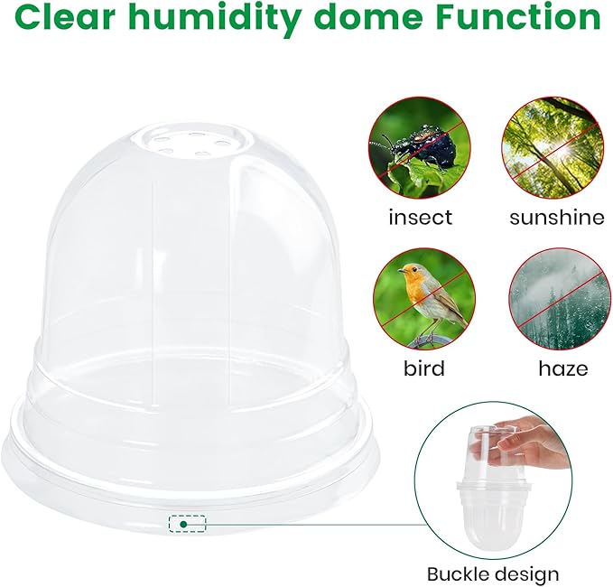 Bluepro 36 Packs 5/4/3.5 Inch Clear Nursery Pots with Humidity Domes, Transparent Plant Pots with Drainage Holes, Variety Pack Seedling Pots for Vegetable Propagation, Root Cutting, Seed Starting