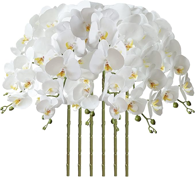 FagusHome 32" Artificial Phalaenopsis Flowers 6 Pcs Artificial Orchid Flowers Stem Plants for Home Décor (6Pcs)