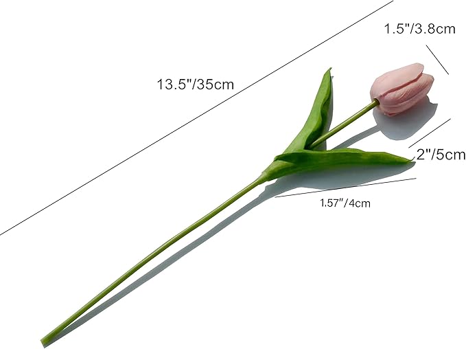 Mandy's Pink Artificial Tulips Flowers Centerpiece, 13.5" Lifelike PU Fake Floral Stems 20pcs for Kitchen Island & Dining Table, Spring Decor for Easter