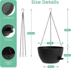 UOUZ 13 Inch 2 Pack Large Self Watering Hanging Planters for Indoor Outdoor Plants, Hanging Plant Pots with Removable 50 Oz Reservoir, Plastic Hanging Basket for Window Porch Garden Balcony, Black