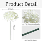 65Pcs White Hydrangea Artificial Flowers Bulk，Realistic Silk Fake Flowers with Stems，Faux Hydrangea Flowers for Wedding Home Decor Centerpieces Living Room Garden Party Baby Shower Decoration