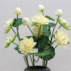 2Pcs Artificial Lotus Flower Decor, 12.5inch 7 Head Water Lilies, Outdoor Pond Plants, Silk Artificial Flower Lotus, Household Living Room and Dining Table Decoration (White)