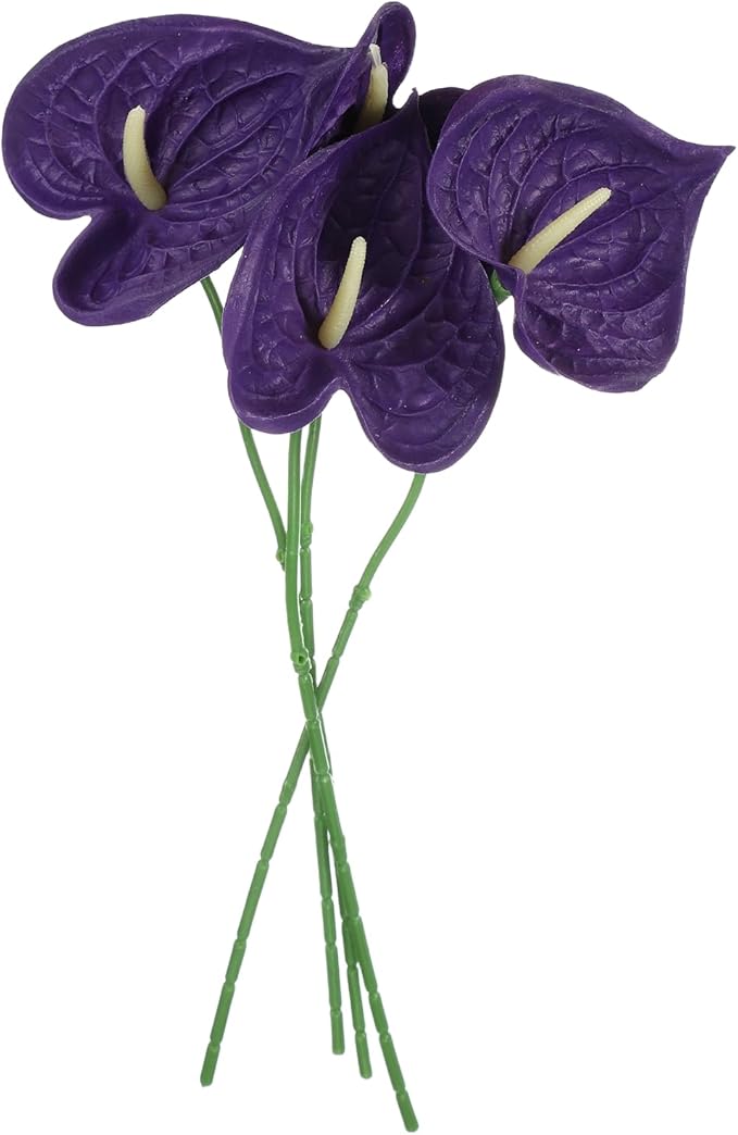 uxcell 4Pcs 11inch Artificial Anthurium Lily Flowers, Permanent Flower Bouquet for Home Arrangements Wedding Festival Decoration Crafts Store Decor Accessories, Purple