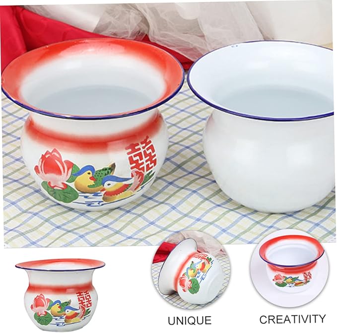 VANZACK Enamel Spittoon Portable Bedpan Urinal Pot for Adults and Children Vintage Style Durable Household Medical Aid