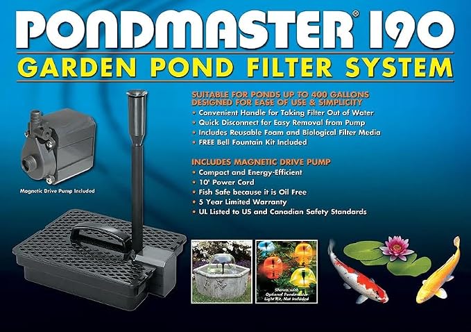 Danner Manufacturing, Inc. Pondmaster Garden Pond Filter and Pump Kit, PMK 190, Black, 02019