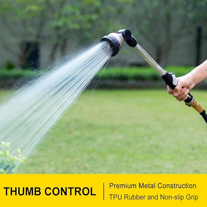 FANHAO 16-Inch Metal Watering Wand, Heavy Duty Garden Hose Wand with 9 Spray Patterns, 180° Rotating Long Hose Nozzle Sprayer Thumb Flow Control, Ideal to Water Hanging Baskets and Shrubs - Black