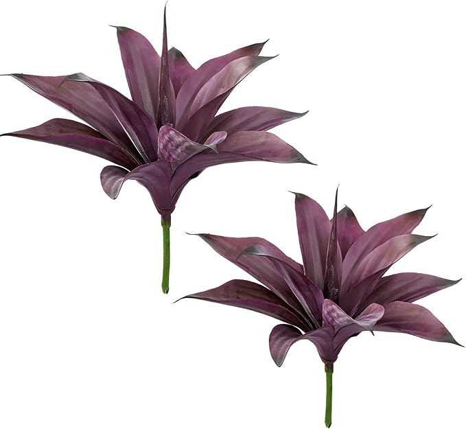Fake Plants Artificial Agave Plants Indoor, UV Resistant Fake Agave Planters Outdoor Decorating Artificial Plants for Outdoors Decor Agave (2 Pack, 12.6' Purple) Spring Decorations for Home