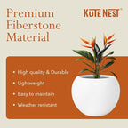12.8"H x 16"D Premium Globo Fiberstone Round Planter with Drainage Hole, Smooth Finishes, Weather Resistant for Indoor and Outdoor Use, Included 2 Extra Coco Mats (White, 10.7" Pot Opening)