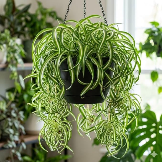 Curly Spider Plant Live House Plants, Air Purifying Plants Indoor Chlorophytum Airplant 4" Pot