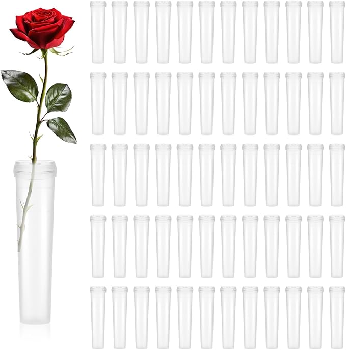 300 Pack Flower Water Tubes 3 Inch Reusable Plastic Vials for Flower Arrangements Floral Tubes with Cover Fresh Florist Supplies for Decoration Arrangement Preserving(Clear)