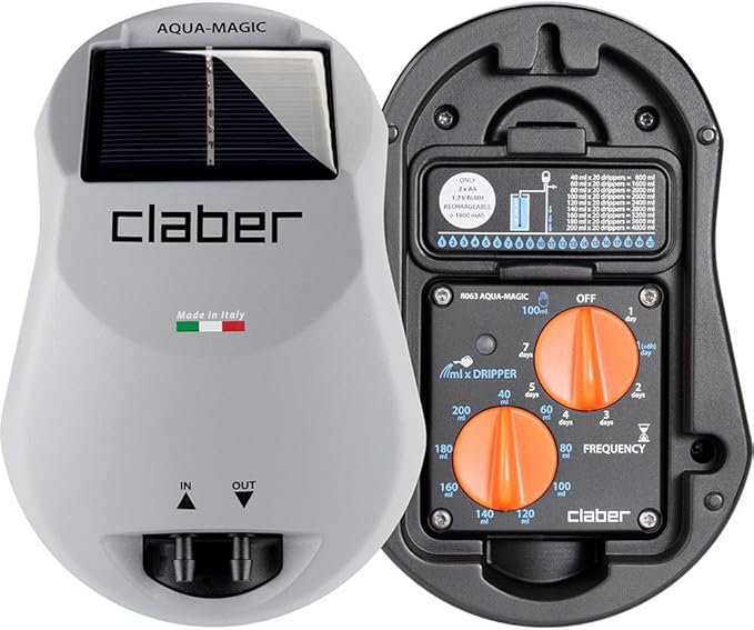 Claber Aqua Magic Solar Drip Irrigation System - Automatic Solar Watering for Up to 20 Outdoor Plants, No Faucet Required