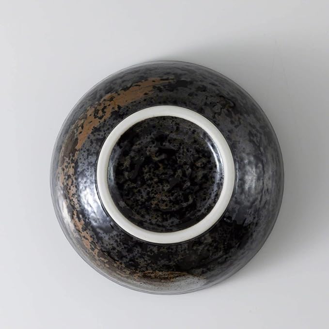 Wazakura Minoyaki Series Small Round Glazed Ikebana Flower Vase Made in Japan, Handpainted Floral Arrangement Pottery Supplies - Black with Brown White Brush