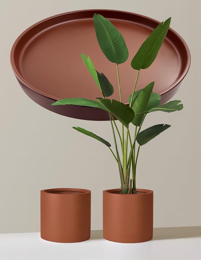2 Pack Ceramic Plant Saucer Pot Tray 8 Inch, Planter Saucers 4 5 6 7 8 9 10 11 12 13 Inch for Indoors Outdoor, Durable Sturdy Flower Drainage drip Water Tray for Glazed Pots Base (8.5 Inch-Brown)