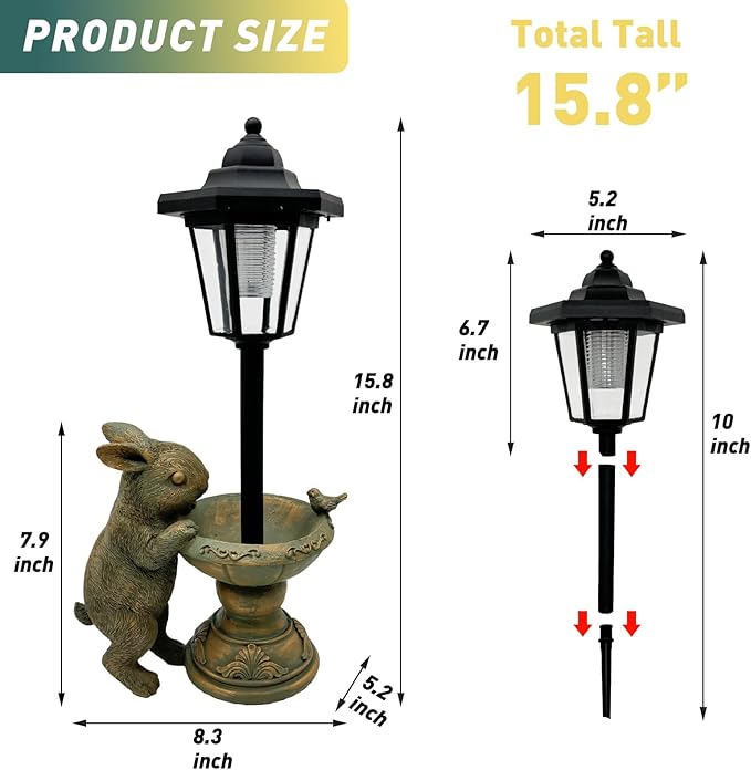 Solar Rabbit Garden Statue for Outdoor Decor with Lantern - Lawn Decoration 15.8“ Tall Bunny Figurine Lights for Patio, Yard, Porch Ornament - Valentine's Day Gifts for Mom, Grandma, Women