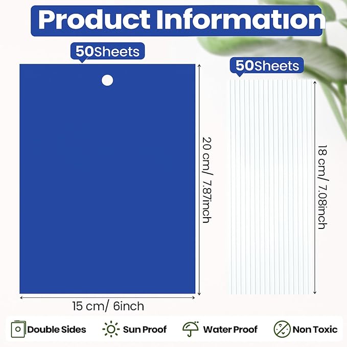 Qualirey 50 Pcs 6x8 Inch Blue Sticky Traps for Thrips Double Sided Sticky Trap for Gnats Plant,Pest Control for Fungus Gnats, Thrips, Whiteflies with Twist Ties