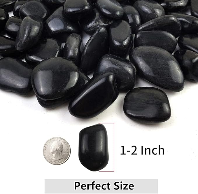 YISZM 5lbs Black Pebbles for Plants, 1-2 Inch High Polished Natural River Rocks for Landscaping, Decorative Stones Vase Filler Fish Tank Aquariums Garden Outdoor and Indoor DIY