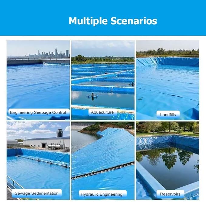 PVC Pond Liner for Fish/Plant, 0.3 MM Thick HDPE Blue Preformed Pond Liners Mat Underlayment for Outdoor Ponds Koi Fish Ponds Streams Garden Fountain Waterfall(7x8m/23x26')