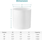 FaithLand 8-Inch Modern Cylinder Planter, Thick-Walled Plastic Plant Pot with Drainage Holes and Detachable Saucer, Matte White, Ideal for Indoor & Outdoor Plants Flowers