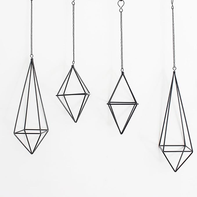 4 Pcs Hanging Air Plants Holders Black Himmeli Large Geometric Tillandsia Air Plant Planter Hangers Airplants Display Wire Frame with Chains Wall Metal 2 Size