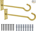 QIEGL 10inch Heavy Duty Plant Hangers Outdoor or Indoor Bird Feeder Hanger Shepherd Hooks 2pcs Gold Metal Wall Hook for Hanging Plant Bracket, Lantern, Flower Basket, Wind Chimes