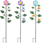 Set of 3 Solar Garden Lights,23'' H Flowers＆Insect Decorative Garden Stakes,Waterproof Metal Spring Yard Art Decor,Solar Stake Lights for Outside,Lawn,Yard,Patio