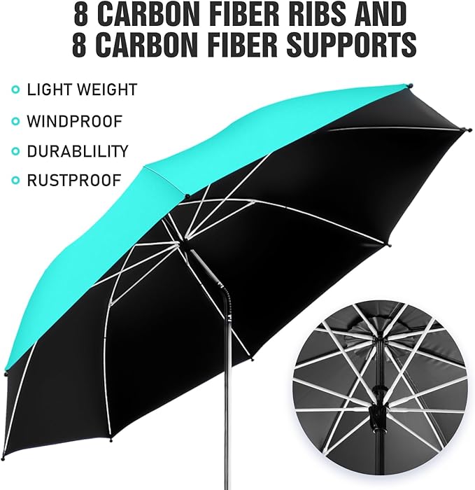 2 PACK Beach Umbrella with Clamp, 360 ° Adjustable Umbrellas for Chair, UPF50+ Umbrella for Beach Chair, Patio Chair, Wheelchair, Camping Chair, Golf Carts (Chair Not Included)