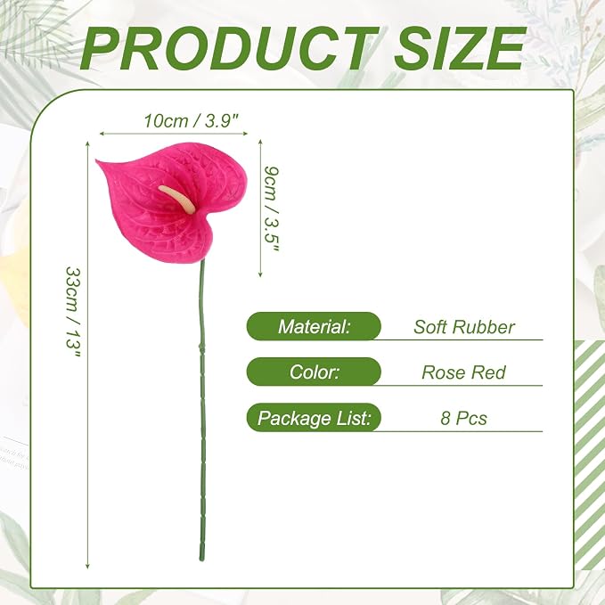 uxcell 8Pcs 11inch Artificial Anthurium Lily Flowers, Permanent Flower Bouquet for Home Arrangements Wedding Festival Decoration Crafts Store Decor Accessories, Rose Red