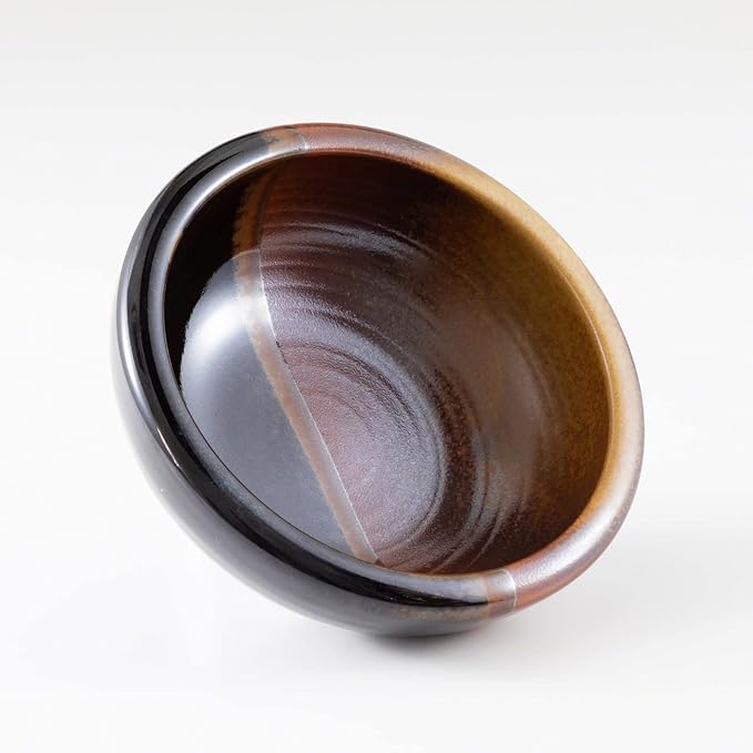 Wazakura Minoyaki Series Small Round Glazed Ikebana Flower Vase Made in Japan, Handpainted Floral Arrangement Pottery Supplies (Black and Brick Red)