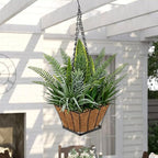 DILATATA Artificial Hanging Plants Basket, Faux Snake Plants Fern Succulent Mix with Coconut Fiber Liner, Fake Hanging Plant with Chain Hook for Indoor Outdoor Porch Patio Balcony Home Décor