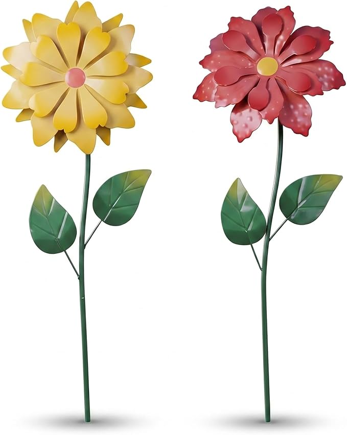 Topadorn Set of 2 Metal Garden Stakes 25", Wind-Responsive Flower Outdoor Yard Decor, Weather Resistant Decorative Garden Stakes for Lawn, Patio & Pathway