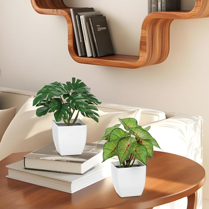 Briful 6PCS Fake Plants Potted Artificial Plants, Mini Faux Plants in White Pots Greenery Décor for Home Office Table Shelf Bathroom Farmhouse Indoor Decoration