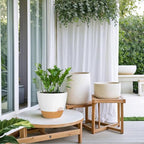 ZMTECH 10 Inch Plant Pots Set of 2 Planters for Indoor Plants Self Watering Pots Flower Pots with Drainage Holes and Saucer for Outdoor Plants(White with Brown)