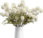 Artificial Flowers 10 Pcs Faux Silk Pompon Mum, Bulk Fake Flowers Mini Chrysanthemums with Stems for DIY Bouquet Centerpieces Wedding Fillers Champagne Arrangements Room Decor, White