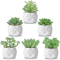 ZINHO Fake Succulent Plant Set 6 PCS Artificial Succulent Plants for Desk Realistic Faux Succulents in Plastic Pots Mini Colorful Succulent Decor for Bedroom Bathroom Office Shelf Decor (Green)