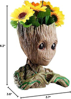 B-Best Baby Groot Pen Pot Tree Man Pens Holder or Flower Pot with Drainage Hole Perfect for a Tiny Succulents Plants 6" (Brown)