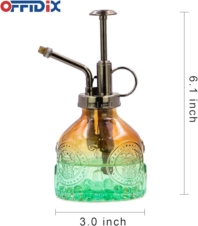 OFFIDIX Glass Plant Mister Spray Bottle, Vintage Spritzer, Succulent Watering Bottle with Bronze Plastic Top Pump, Small Sprayer Mister for Garden and Indoor Plants