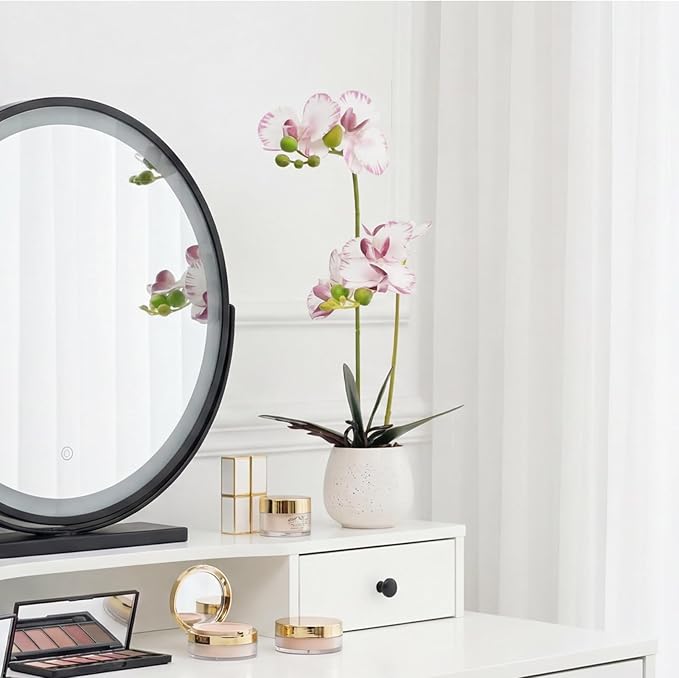 Fake Orchid in Vase Artificial Orchids That Look Real with Pot Artificial Flowers for Home Decor (Pink)