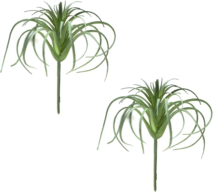 Artificial Flocking Tillandsia Air Plants Faux Succulents Bromeliads for Indoor/Outdoor Garden and Home Decor, Terrarium Decorations, Arrangements, Office, and Displays (2, Mini Small)