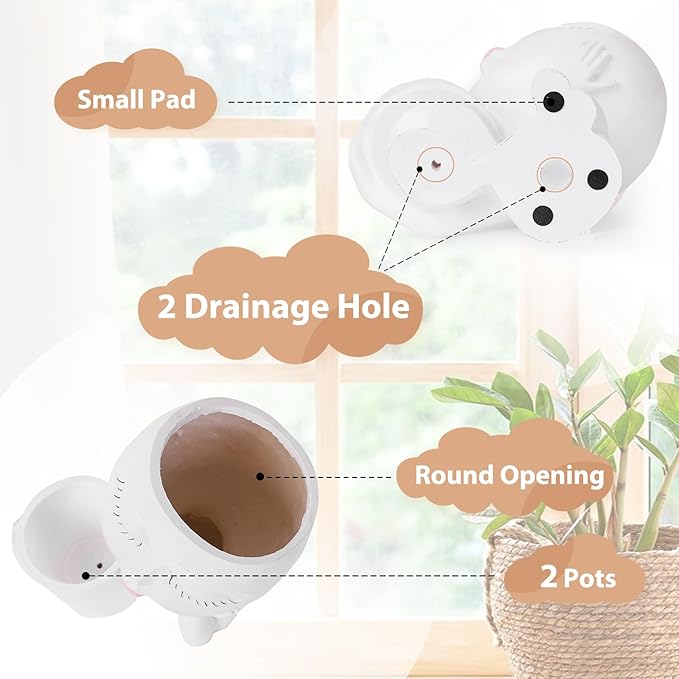vomiceak Face Planter Pots Head, Planters for Indoor Plants - Double Cute Plant Pots for Flower & Succulent with Drainage Holes - Gift Ideas for Women (White Lady)