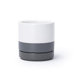 D'vine Dev 4.7 Inch Ceramic Planter Pot with Drainage Hole and Saucer, Indoor Cylinder Round Planter Pot, White/Speckled Grey, 94-O-B-6