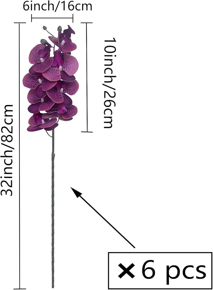 FagusHome 32 Inch Artificial Phalaenopsis Flowers 6 Pcs Artificial Orchid Flowers Stem Plants for Home Décor (Purple Piebald), FH1000143