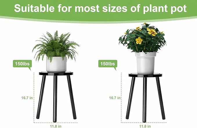 Wood Plant Stands Indoor, 16.7" Tall Plant Stand Outdoor Mid-Century Plant Stool, Single Plant Table Modern Small Round Side/End Table for Living Room, Balcony, Office(Black)