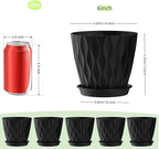 6 Inch Plant Pots, 6 Pack Indoor Flower Pots, Planters with Drainage Holes and Trays for Orchids, Violets, Succulents, Herbs, and Other Plants, Black