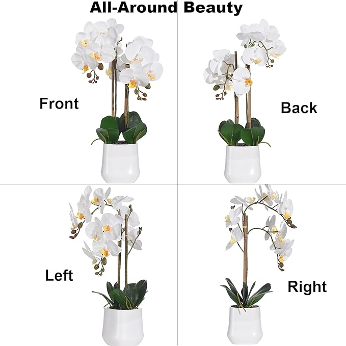 Orchids Artificial Plant in Ceramic Pot 18.5" Faux Orchid Phalaenopsis Flowers Arrangement for Home Office Table Centerpiece Indoor Decor, White