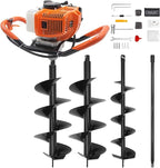 62CC Auger Post Hole Digger, 2 Stroke Gas Powered Earth Post Hole Digger with 2 Auger Drill Bits(6" & 8") + 1 Extension Rods for Farm Garden Plant, Orange (62CC)