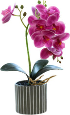 Artificial Orchid 12.6 Inch Tall Realistic Faux Orchid in A Pot Real Touch Decorative Bonsai Fake Flowers for Table Centerpieces Living Room Home Decor Purple
