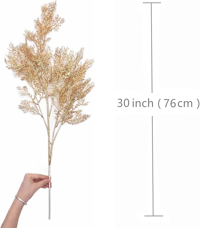 Christmas Decor Artificial Plants, PASYOU Gold Fake Antlers Plastic Grass Shrubs Leaves Indoor Outdoor Home Garden Party Hotel Verandah Wedding Event Faux DIY Decoration - 30 Inch Golden 2 Bunches